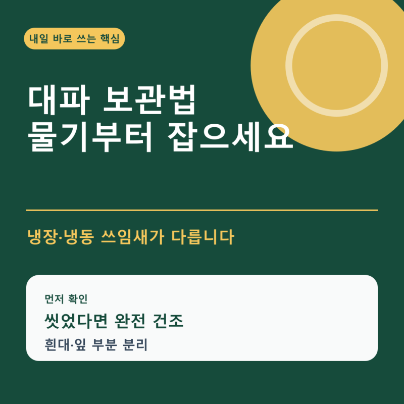 대파 보관법, 씻은 대파는 물기부터 없애고 흰대와 잎을 나눠 담으세요