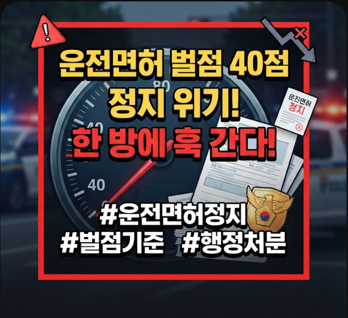 운전면허 벌점 40점 정지 기준과 위반 항목별 처분 총정리