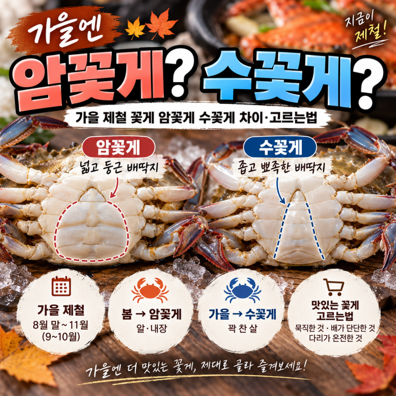가을엔 암꽃게? 수꽃게? 가을 제철 꽃게 암꽃게 수꽃게 차이·고르는법