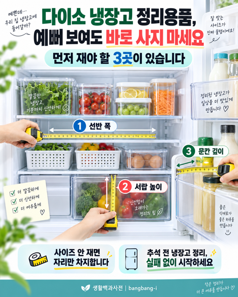 다이소 냉장고 정리용품, 예뻐 보여도 바로 사지 마세요… 먼저 재야 할 3곳이 있습니다