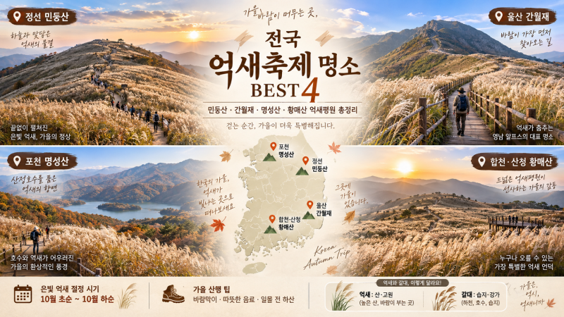 가을 억새축제 어디로 갈까? 민둥산·명성산·간월재 억새풀 감상 가이드