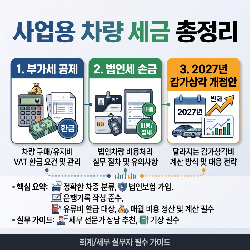 사업용 차량 세금 총정리: 부가세 공제부터 법인세 손금·2027년 감가상각 개정안까지