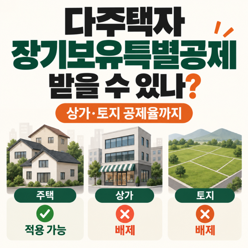 다주택자 장기보유특별공제 받을 수 있나? 상가·토지 공제율까지