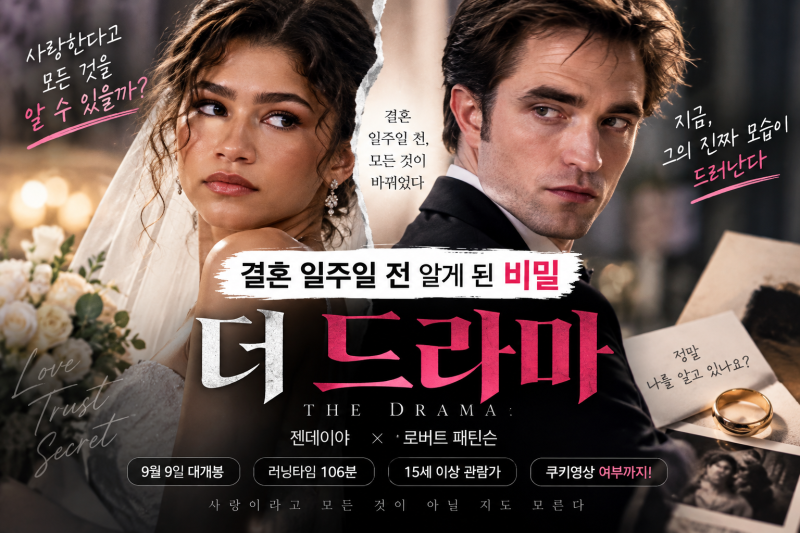 영화 더 드라마 후기｜젠데이아♥로버트 패틴슨, 결혼 일주일 전 알게 된 비밀…줄거리·러....