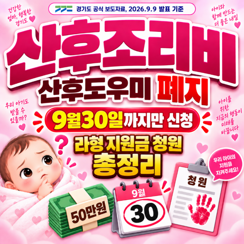 경기도 산후조리비 산후도우미 라형 폐지, "9월30일 신청분까지" 지원금 청원 총정리