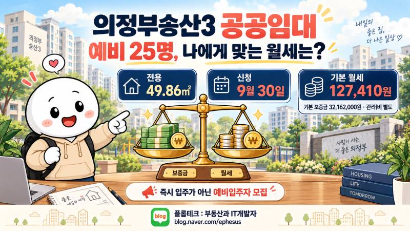 의정부송산3 공공임대 예비 25명, 보증금과 월세 세 가지 선택