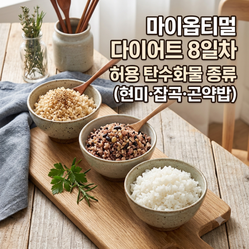[박용우 마이옵티멀 스위치온 8일차] 허용 탄수화물 종류 (현미 잡곡 곤약밥)