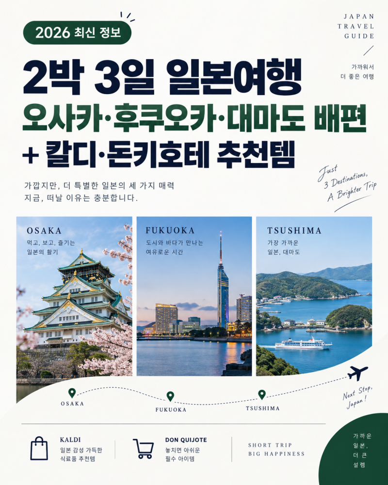 2박3일 일본여행 추천 오사카·후쿠오카·대마도 배편 비교(+칼디 돈키호테 추천템)