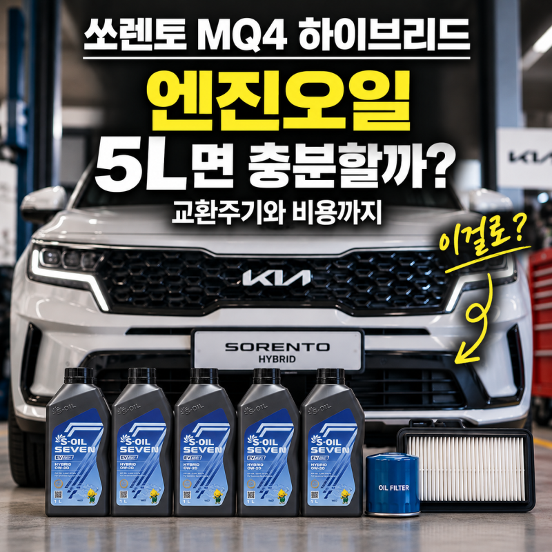 쏘렌토 MQ4 하이브리드 엔진오일, 5L면 충분할까? 교환주기와 비용까지