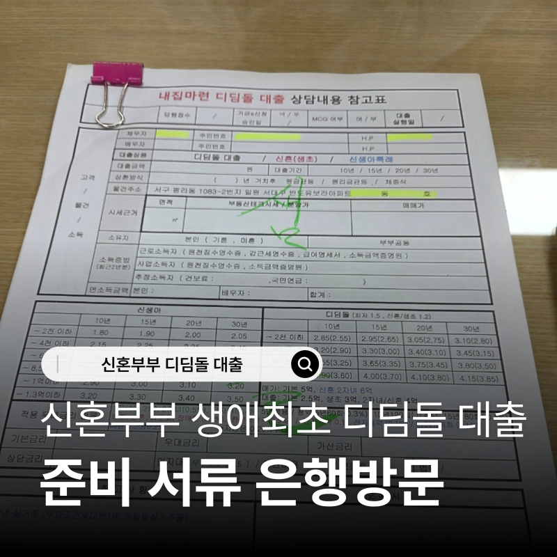 신혼부부 디딤돌 대출 생애최초 은행상담 서류준비