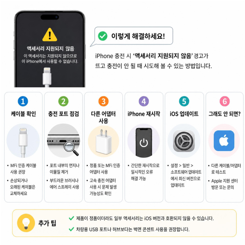 아이폰 충전 안됨 액세서리 지원되지 않음 해결 방법