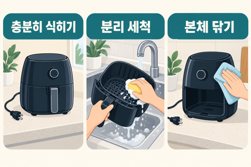 에어프라이어 청소, 바스켓과 본체를 구분하면 쉬워요