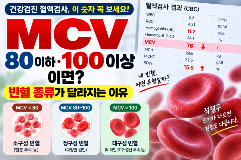 MCV 80 이하·100 이상이면? 빈혈 종류가 달라지는 이유