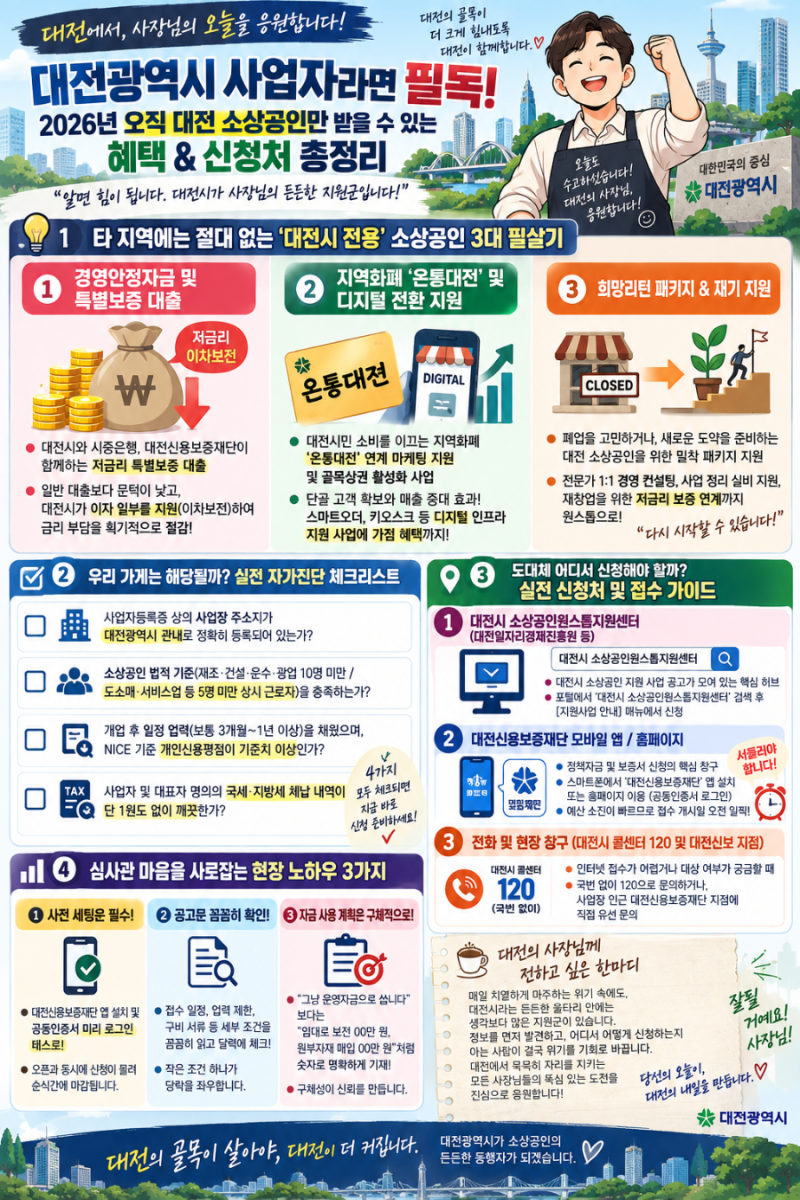 대전광역시 사업자라면 필독! 2026년 오직 대전 소상공인만 받을 수 있는 혜택 & 신청처 총정....