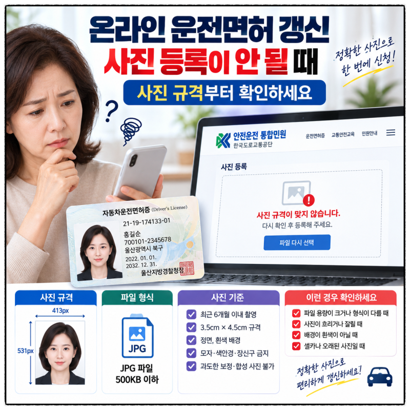 온라인 운전면허 갱신 사진 등록이 안 될 때｜사진 규격부터 확인하세요