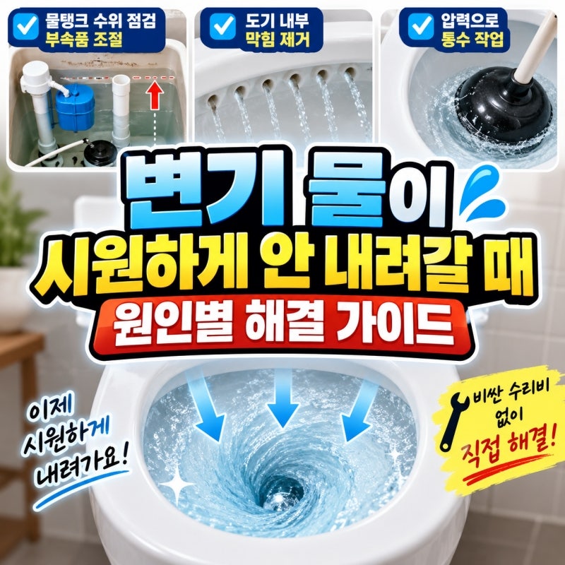 변기 물이 시원하게 안 내려갈 때 원인별 해결 가이드