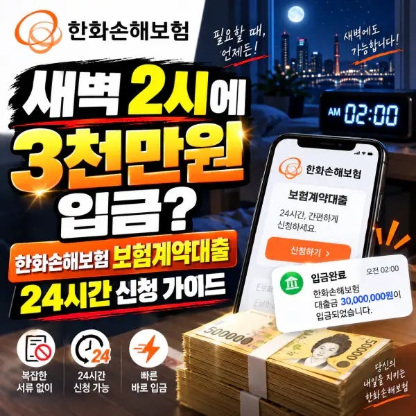 새벽 2시에 3천만원 입금? | 한화손해보험 보험계약대출 24시간 신청 가이드