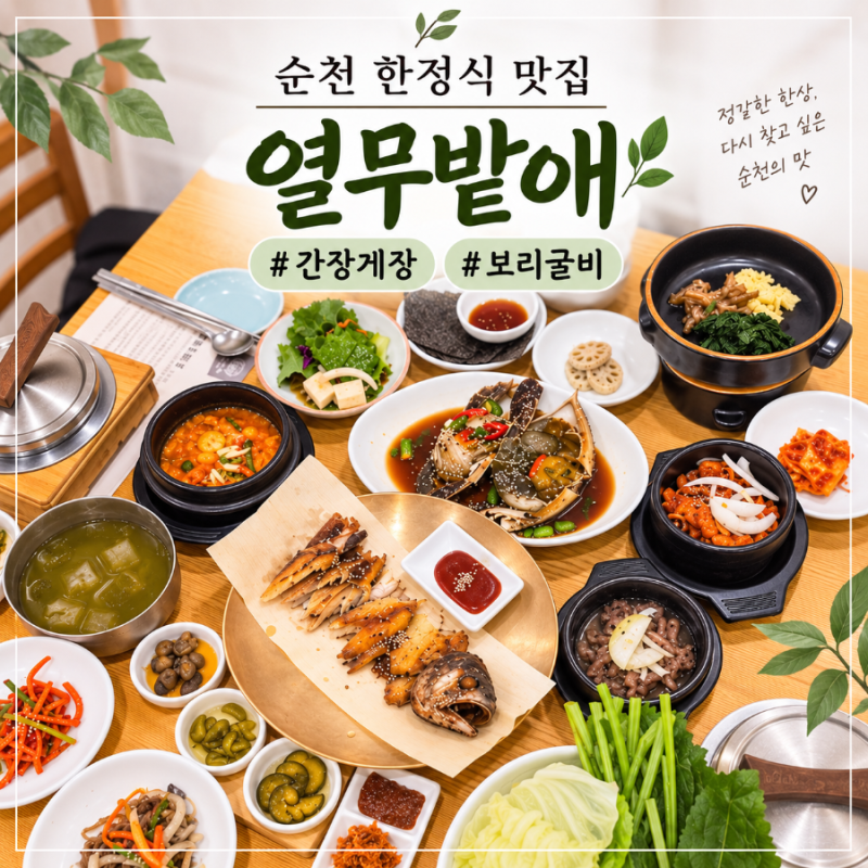 순천 한정식 맛집 열무밭애, 간장게장 보리굴비 푸짐한 점심