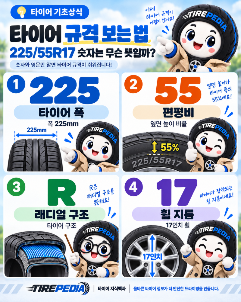 타이어 규격 보는 법｜225/55R17 숫자는 무슨 뜻일까?
