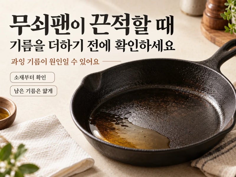 무쇠팬이 끈적해졌다면, 기름을 더 바르기 전에 확인할 것