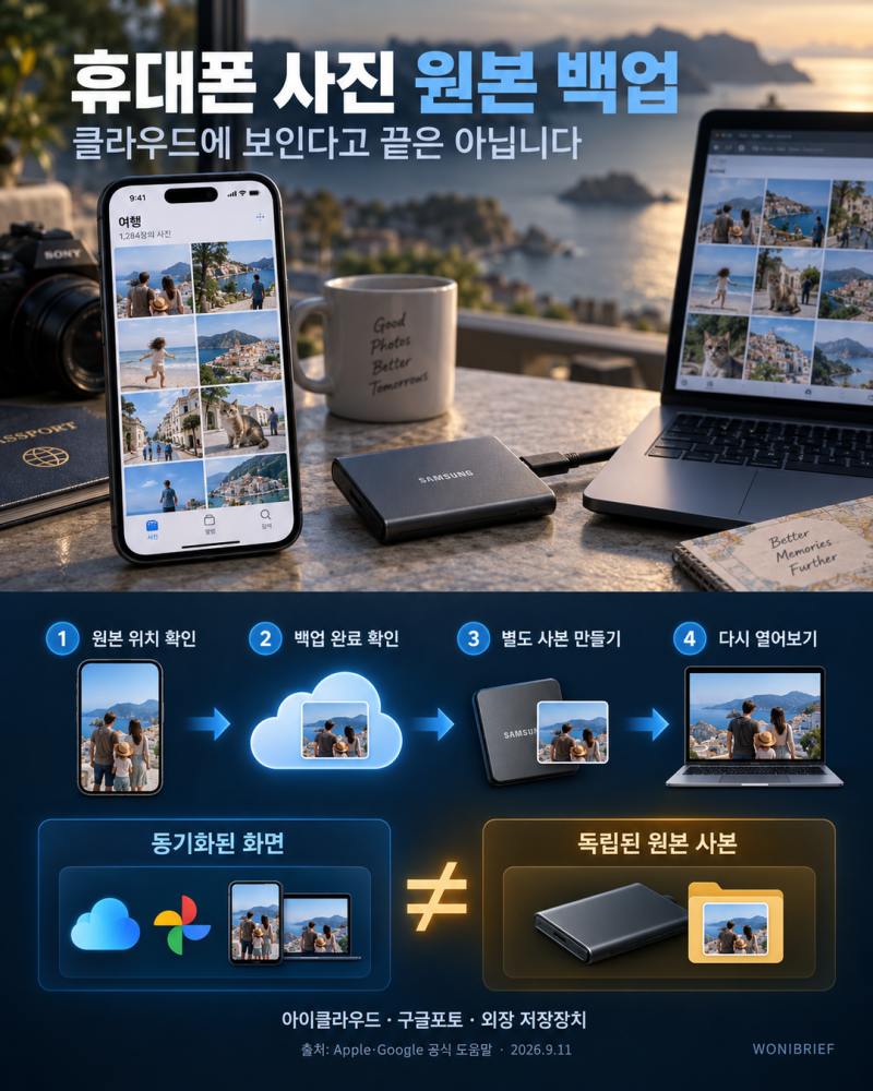 휴대폰 사진 원본 백업 방법, 아이클라우드·구글포토 삭제 차이와 외장하드 보관 순서