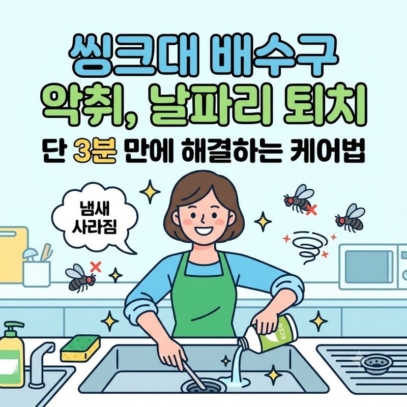 씽크대 배수구 악취 날파리 퇴치, 단 3분 만에 해결하는 케어법