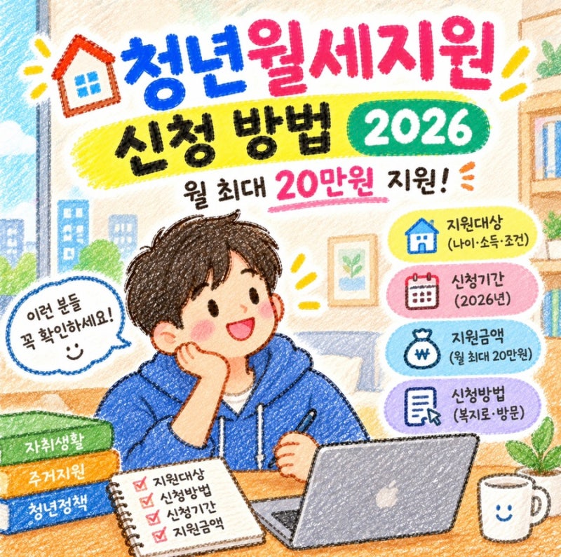 청년월세지원 신청 방법 2026｜월 최대 20만원 지원 대상·조건·신청기간 총정리