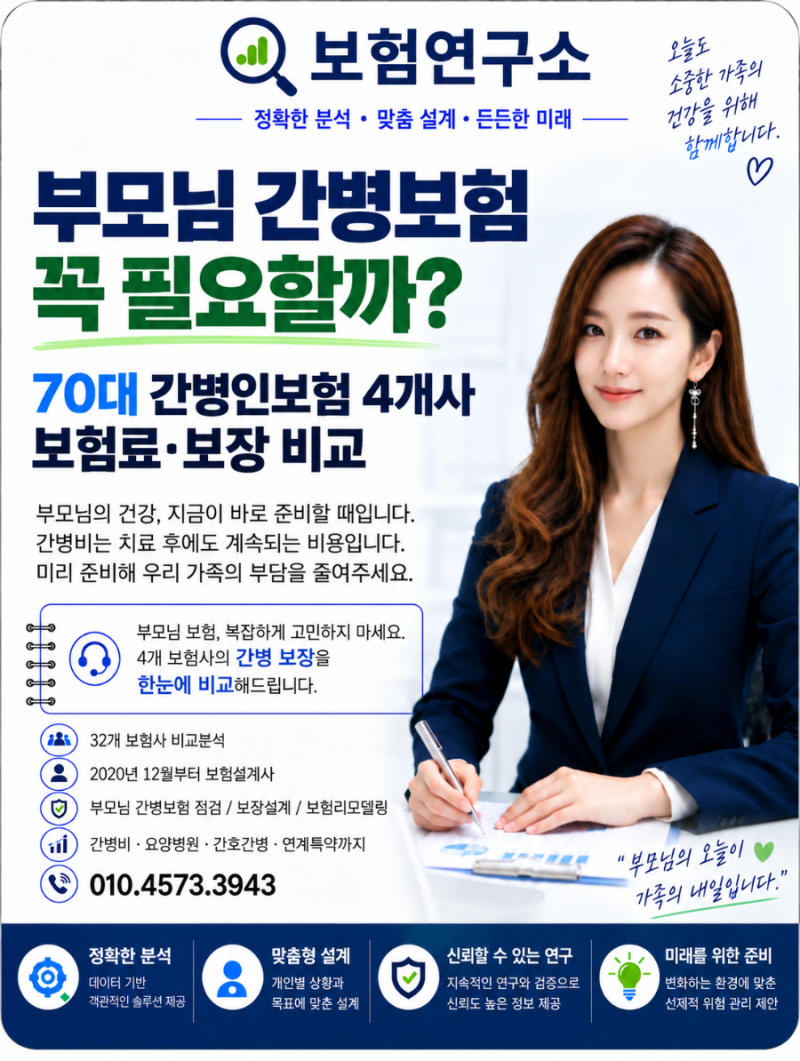 부모님 간병보험 꼭 필요할까? 70대 간병인보험 4개사 보험료·보장 비교