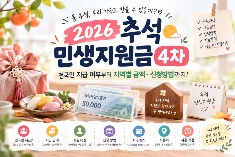 2026 추석 민생지원금 4차 총정리,전국민 지급 여부부터 지역별 금액 신청방법까지