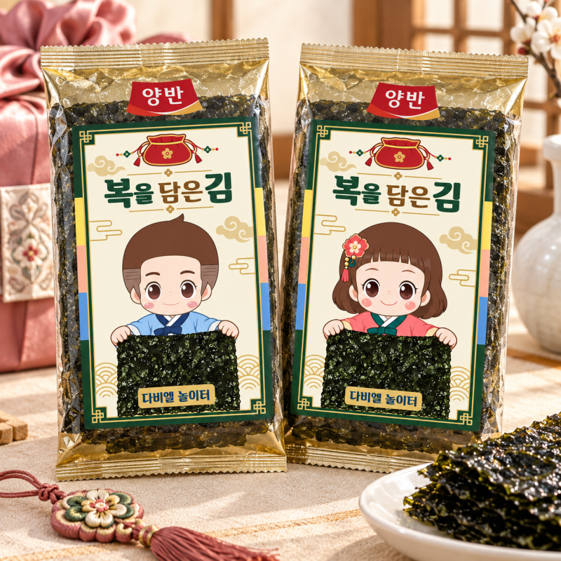 명절 김 라벨지｜복을 담은 김 어린이집·유치원 추석 선물 포장 도안