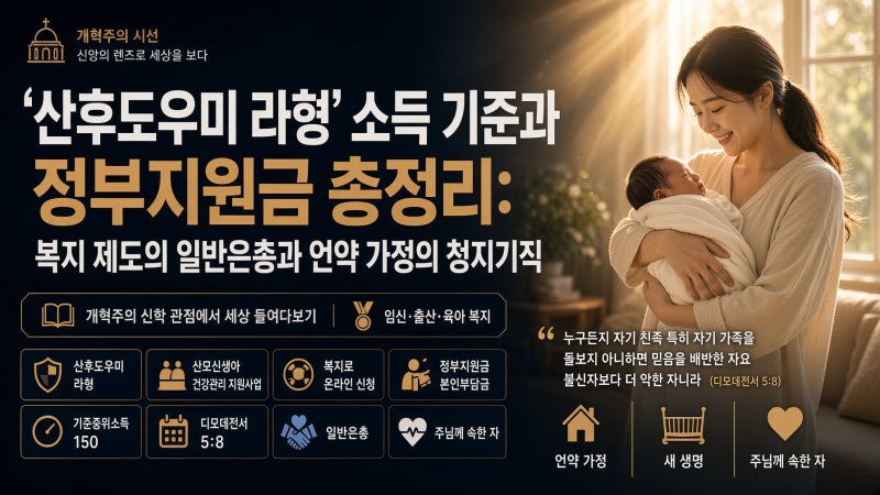 [개혁주의 시선] ‘산후도우미 라형’ 소득 기준과 정부지원금 총정리: 복지 제도의 일반은....