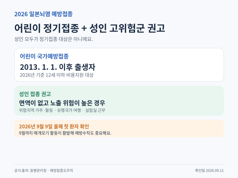 일본뇌염 예방접종 대상｜어린이 무료접종·성인 권고대상 정리