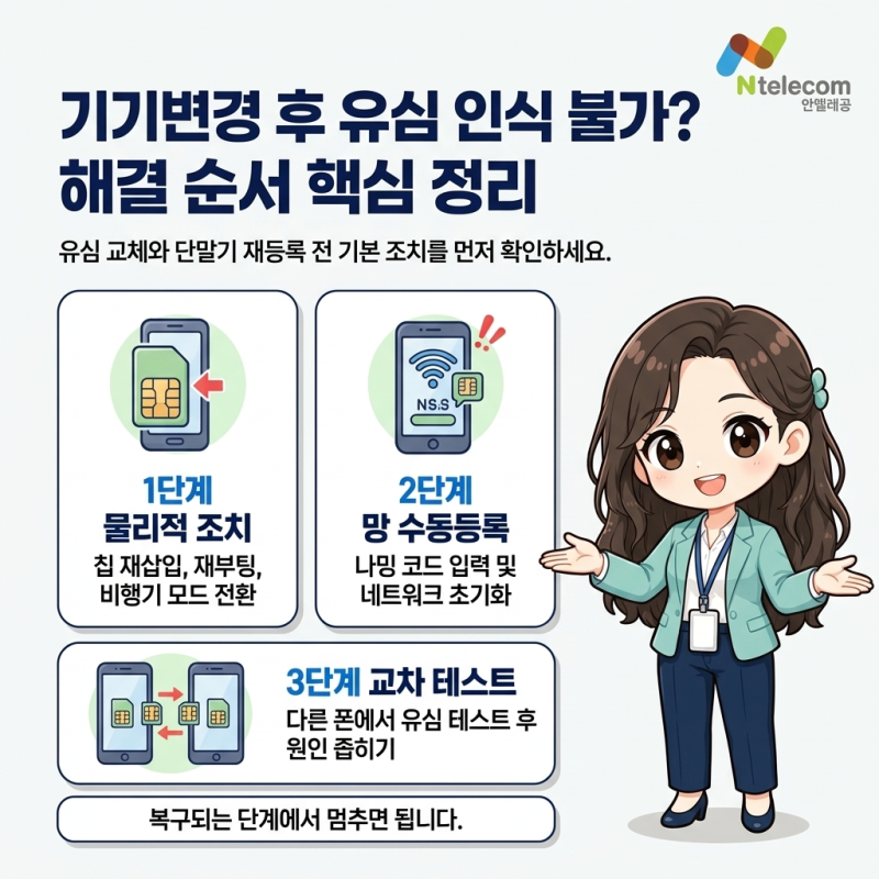 휴대폰 기기변경 후 선불유심 '인식 불가' 뜰 때 해결 순서: 유심 교체와 단말기 재등록, 무엇....