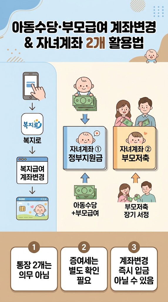 아동수당·부모급여 계좌변경 방법｜자녀계좌 2개 만드는 이유와 증여세까지
