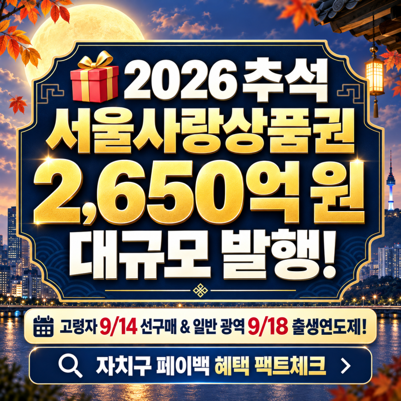 서울사랑상품권 2,650억 풀린다! 고령자 14일·일반 광역 18일, 5% 할인+페이백 총정리