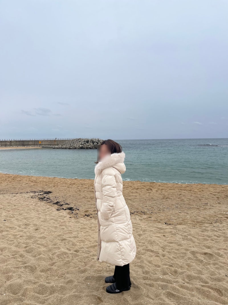 여성롱패딩 추천 올리브데올리브 슬림핏 벨티드 롱 구스다운 아이보리 롱패딩