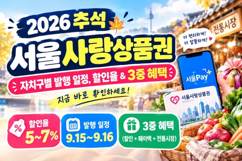 [2026 추석 서울페이] 자치구별 세부 발행 일정, 할인율 & 3중 혜택 완벽 정리!
