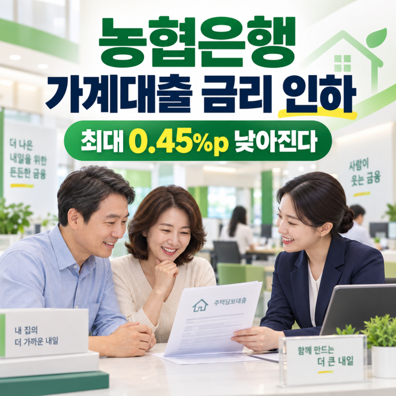 농협은행 가계대출 금리 최대 0.45%p 인하! 대상 상품·적용일 총정리