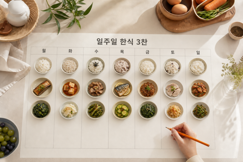 일주일 다이어트 식단표, 월요일부터 무너지지 않는 한식 3찬 구성