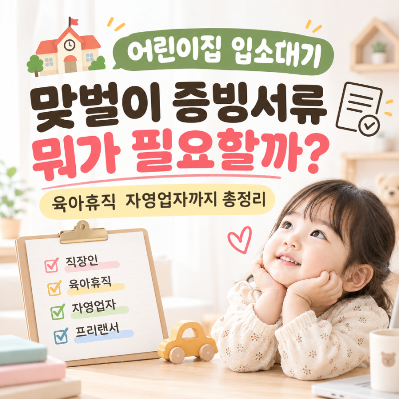 어린이집 입소대기 맞벌이 증빙서류 뭐가 필요할까, 육아휴직 자영업자까지 총정리
