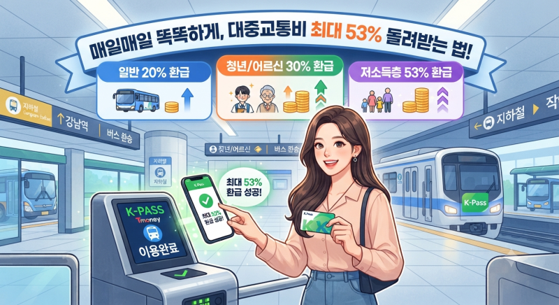 "지하철·버스비 최대 53% 환급에 추가 페이백까지? 티머니 모두의카드 K-패스 혜택 끝판왕"