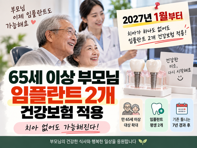 65세 이상 부모님 임플란트, 치아 없어도 2개 건강보험 적용