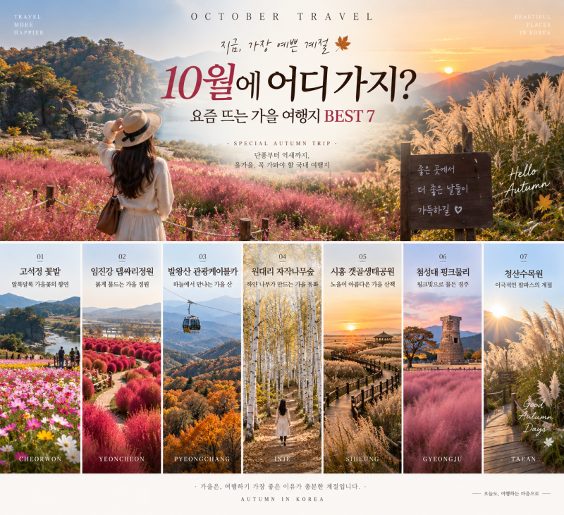 [릴리안추천] 10월 가을 여행지 추천 BEST 7｜요즘 뜨는 국내 가볼 만한 곳