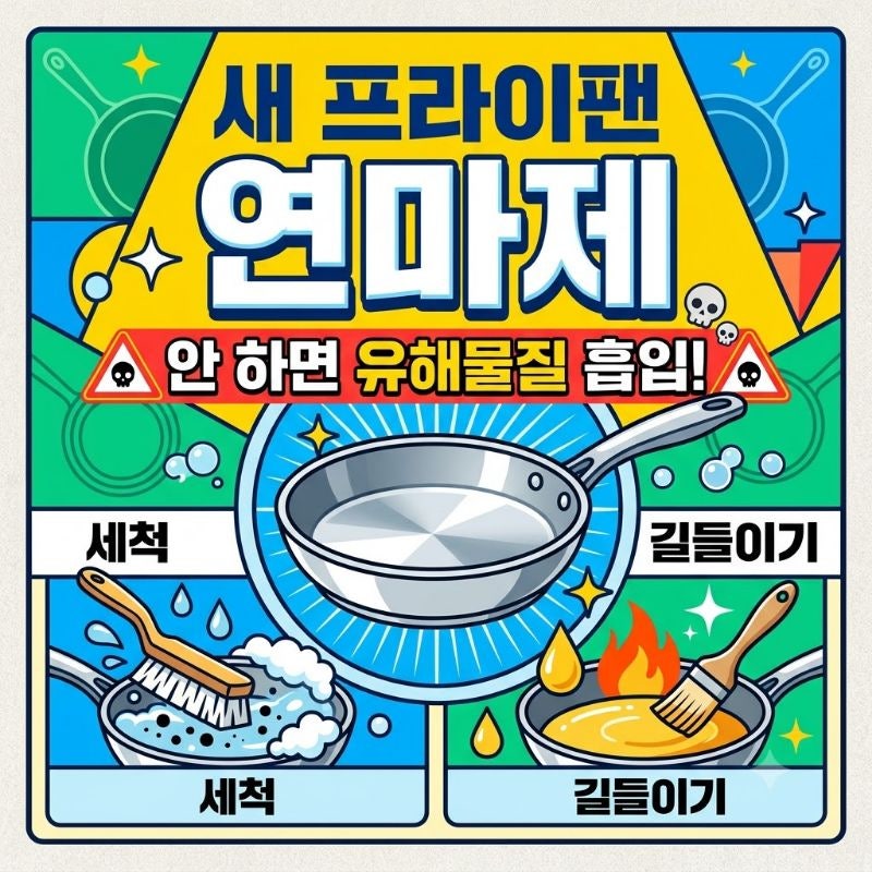 새 프라이팬 세척 및 길들이기 방법 연마제 제거 안 하면 유해물질 흡입합니다