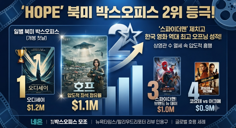 스파이더맨 제쳤다! 나홍진 감독 신작 '호프' 북미 박스오피스 2위 등극 대박