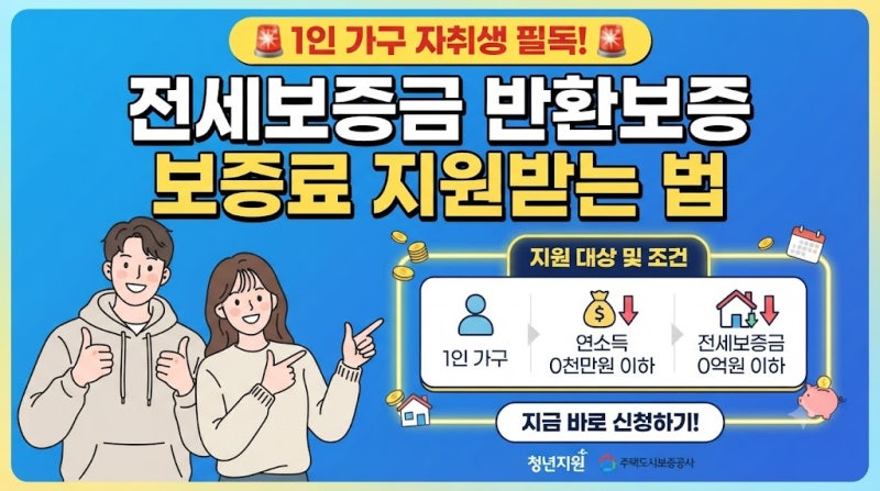 1인가구 자취생 필독, 전세보증금 반환보증 보증료 지원 받는 법