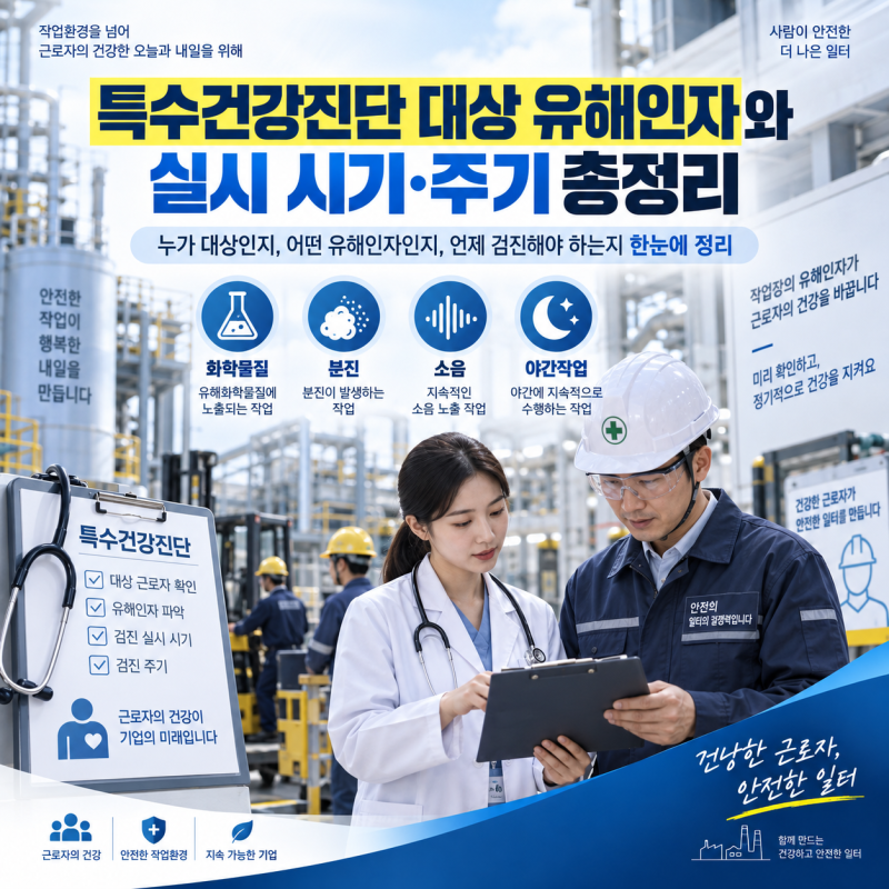 특수건강진단 대상 총정리｜유해인자·대상 근로자·실시 시기·주기 알아보기