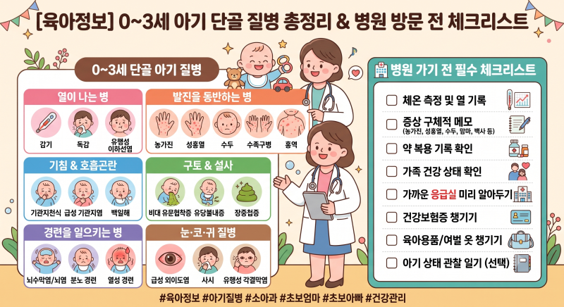 [육아정보] 0~3세 아기 단골 질병 총정리 & 병원 방문 전 체크리스트