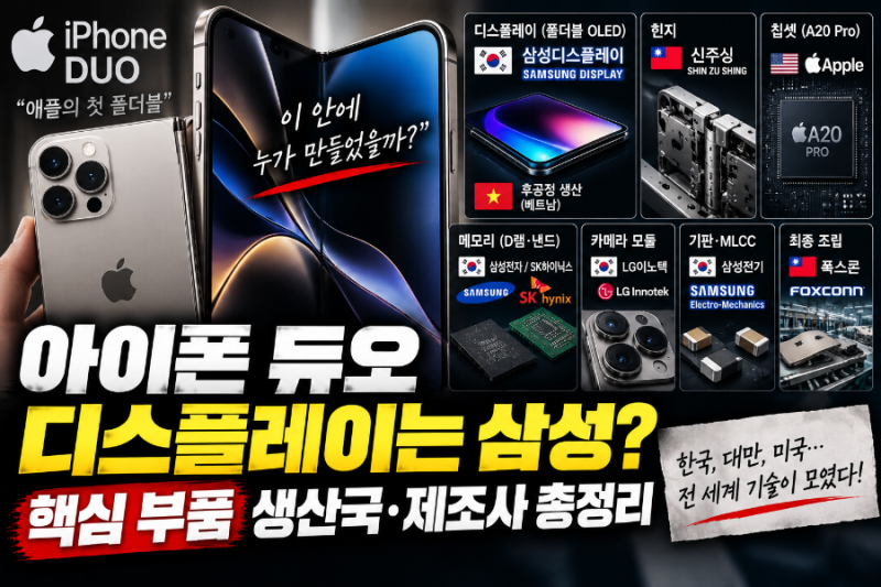 2026.9 아이폰 듀오 디스플레이는 삼성? 뜯어보니 ‘한국 부품’ 잔뜩…생산국·부품회사 총정....