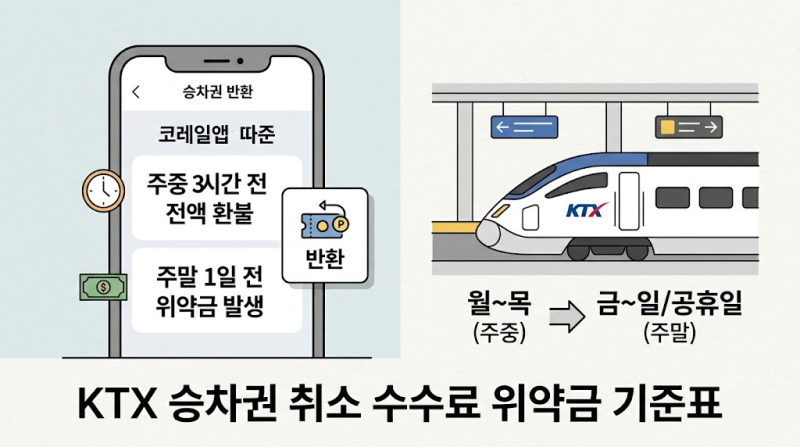 KTX 취소 수수료 시간대별 위약금 기준표 주말 환불 총정리